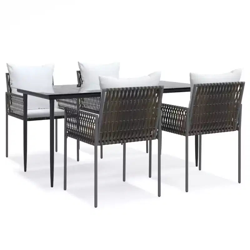 vidaXL Garden Dining Set with Cushions, Poly Rattan and Steel