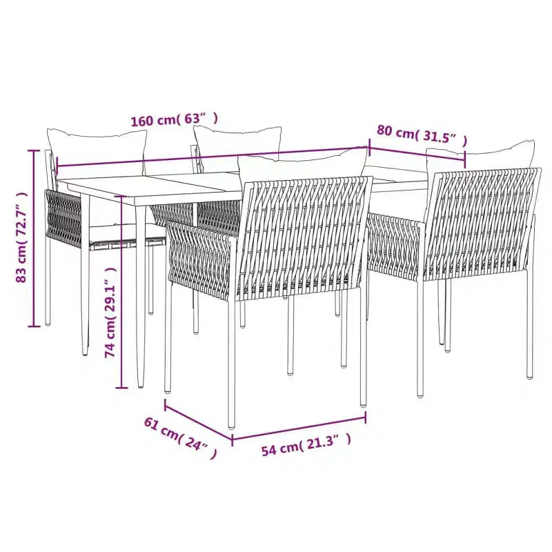 vidaXL Garden Dining Set with Cushions, Poly Rattan and Steel