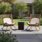 Christopher Knight Home Tanvi Farmhouse 3 Piece Patio Dining Set with Lightweight Concrete Table and Iron Rocking Chairs