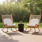 Christopher Knight Home Tanvi Farmhouse 3 Piece Patio Dining Set with Lightweight Concrete Table and Iron Rocking Chairs