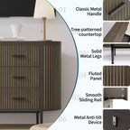47in Wide 6 Drawer Mid Century Fluted Dresser - Metal Handles, Curved Profile & Sturdy Legs, Wooden TV Stand for Bedroom Living Room
