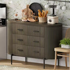 47in Wide 6 Drawer Mid Century Fluted Dresser - Metal Handles, Curved Profile & Sturdy Legs, Wooden TV Stand for Bedroom Living Room
