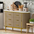 47in Wide 6 Drawer Mid Century Fluted Dresser - Metal Handles, Curved Profile & Sturdy Legs, Wooden TV Stand for Bedroom Living Room