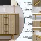 47in Wide 6 Drawer Mid Century Fluted Dresser - Metal Handles, Curved Profile & Sturdy Legs, Wooden TV Stand for Bedroom Living Room