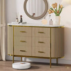47in Wide 6 Drawer Mid Century Fluted Dresser - Metal Handles, Curved Profile & Sturdy Legs, Wooden TV Stand for Bedroom Living Room