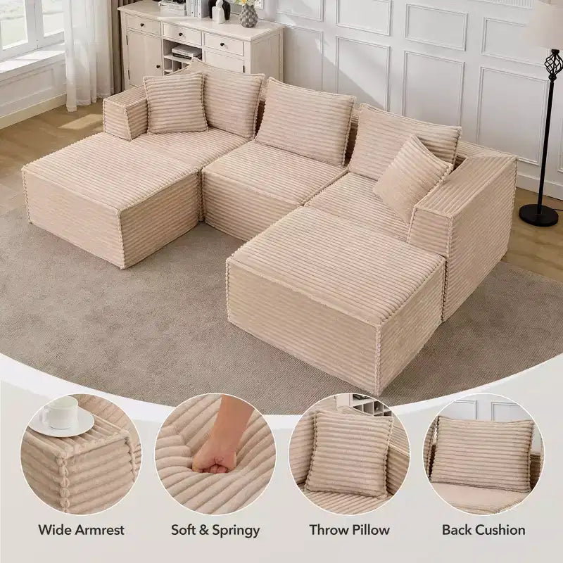 Canapé de salon modulable, canapé modulable en forme de nuage, design minimaliste moderne, avec repose-pieds, aucun assemblage requis, convient pour le salon