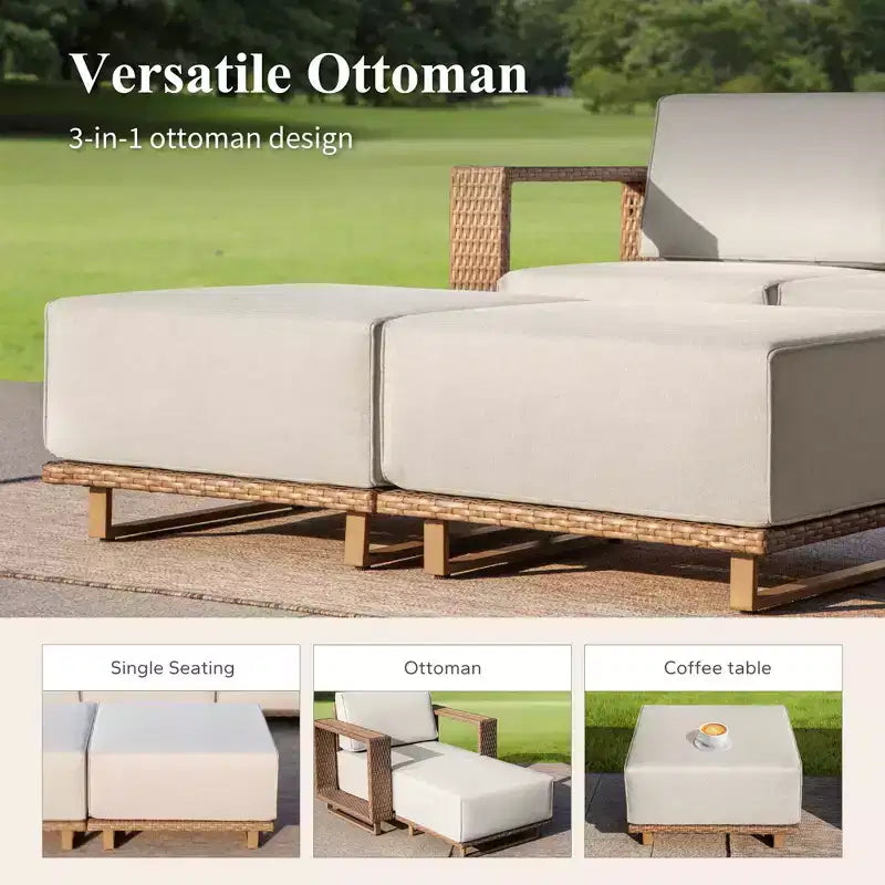 Captiva Designs Outdoor Patio Modular Furniture Sectional Wicker Sofa Set with Swivel Armchairs and Extra Thick Cushions