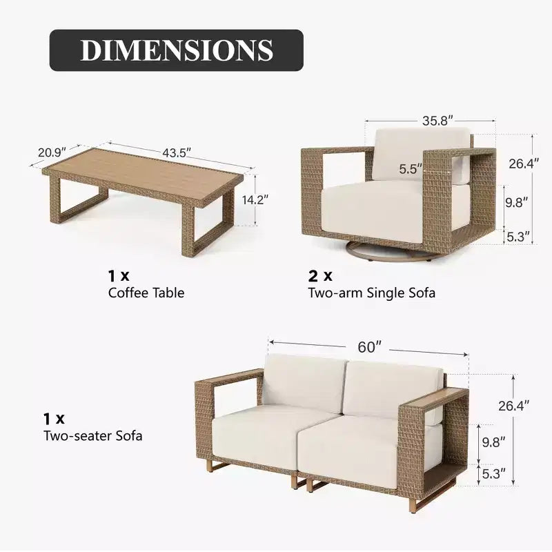 Captiva Designs Outdoor Patio Modular Furniture Sectional Wicker Sofa Set with Swivel Armchairs and Extra Thick Cushions