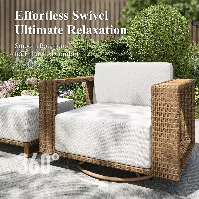 Captiva Designs Outdoor Patio Modular Furniture Sectional Wicker Sofa Set with Swivel Armchairs and Extra Thick Cushions