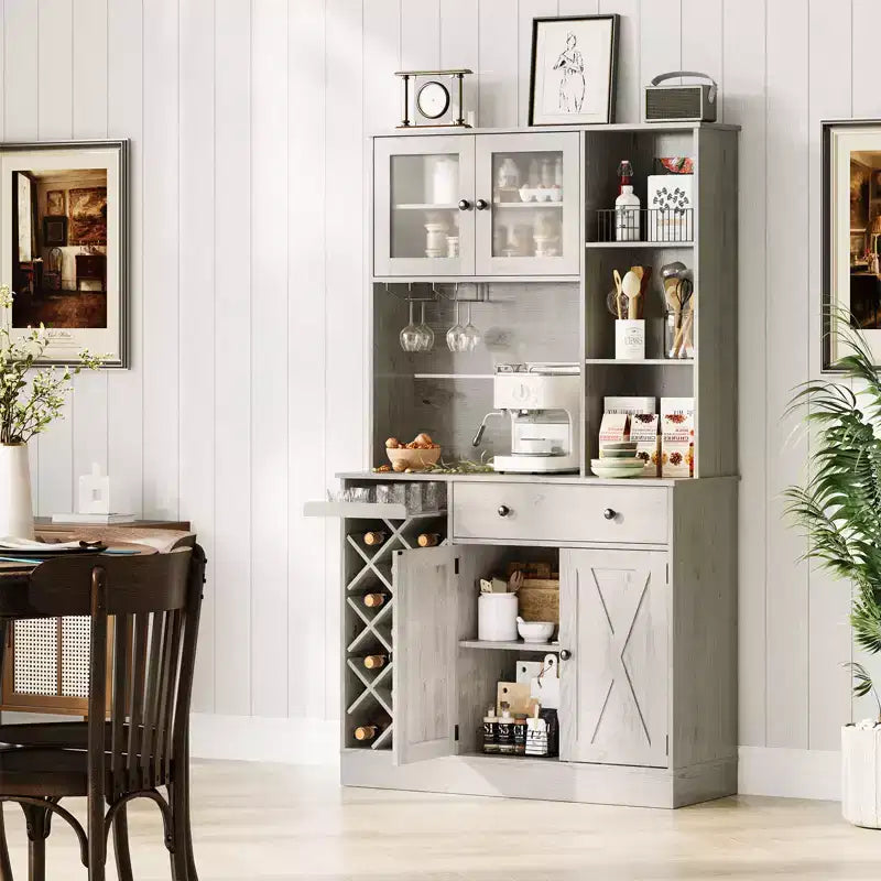 Bahut de ferme avec portes coulissantes façon grange, meuble de rangement avec étagère pour cuisine, salle à manger, salon