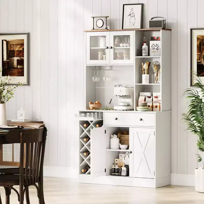 Bahut de ferme avec portes coulissantes façon grange, meuble de rangement avec étagère pour cuisine, salle à manger, salon