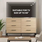 Commode de chambre, commode en bois de 132 cm de large à 6 tiroirs avec grand espace de rangement, meuble autoportant
