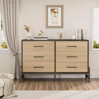 Commode de chambre, commode en bois de 132 cm de large à 6 tiroirs avec grand espace de rangement, meuble autoportant