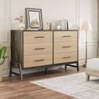 Commode de chambre, commode en bois de 132 cm de large à 6 tiroirs avec grand espace de rangement, meuble autoportant