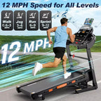 20% Auto Incline Treadmill, 400 lb Capacity, 5HP Folding Home Treadmill, Portable Running/Walking Machine with LCD Display, HiFi Speakers, Smart App