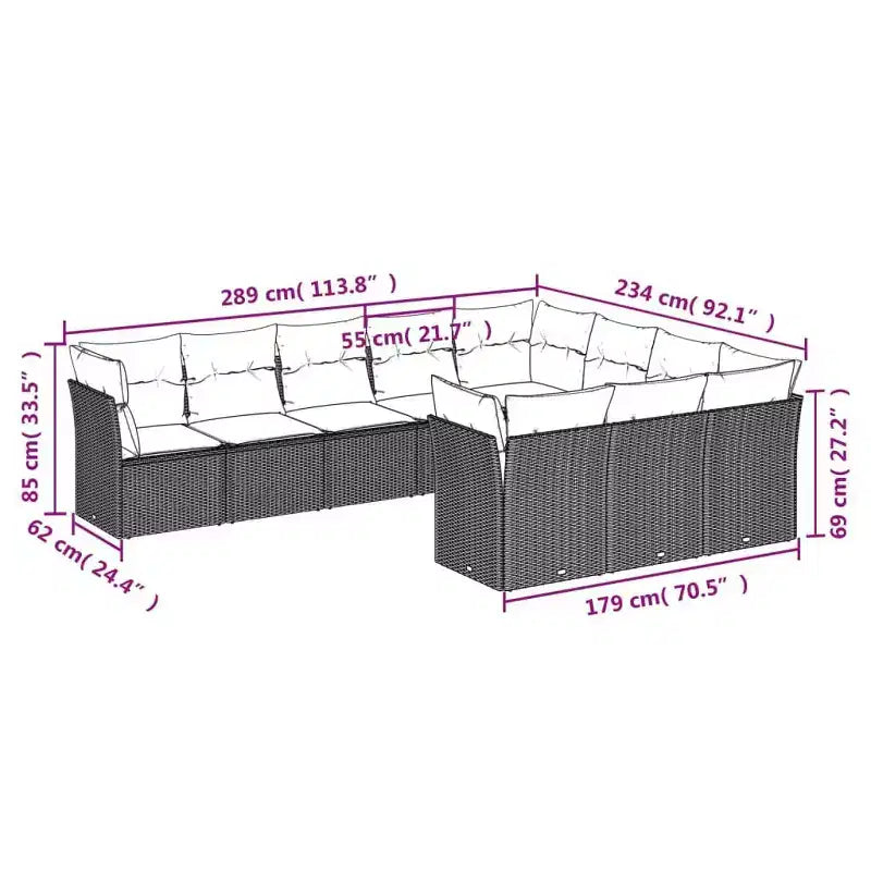 vidaXL Modular Outdoor Garden Sofa Set with Cushions - Multiple Colors