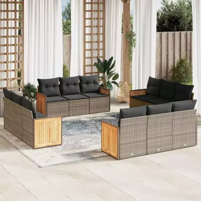 vidaXL 12 Piece Patio Sofa Set with Cushions Gray Poly Rattan