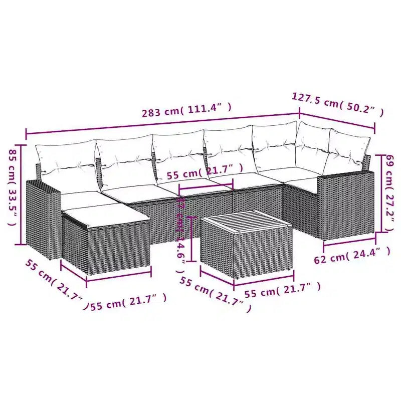 vidaXL Salon de jardin d'extérieur avec coussins et rangement