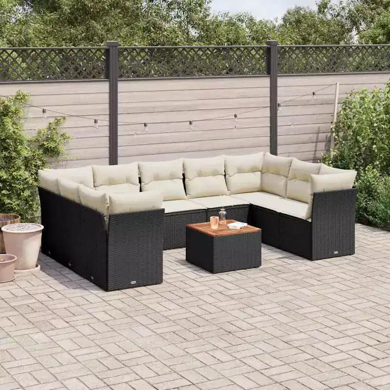 vidaXL Poly Rattan Patio Sofa Set with Cushions and Storage
