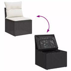 vidaXL Poly Rattan Patio Sofa Set with Cushions and Storage