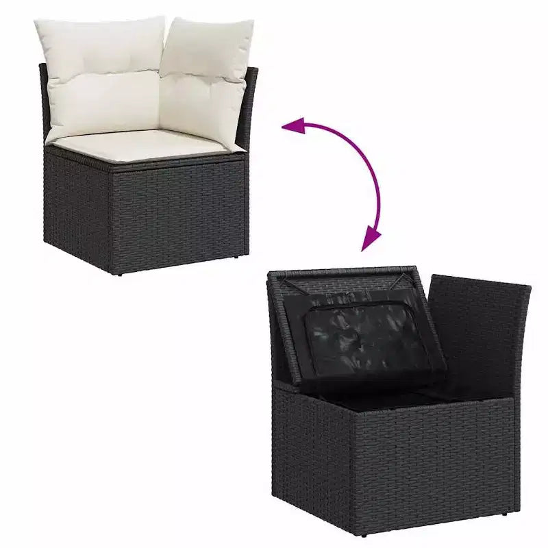 vidaXL Poly Rattan Patio Sofa Set with Cushions and Storage