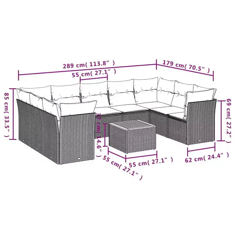 vidaXL Poly Rattan Patio Sofa Set with Cushions and Storage