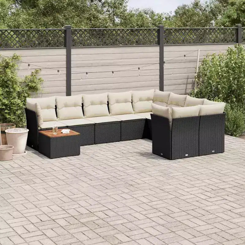 vidaXL Poly Rattan Patio Sofa Set with Cushions and Storage