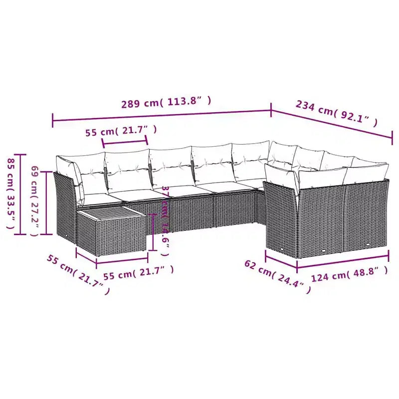 vidaXL Poly Rattan Patio Sofa Set with Cushions and Storage