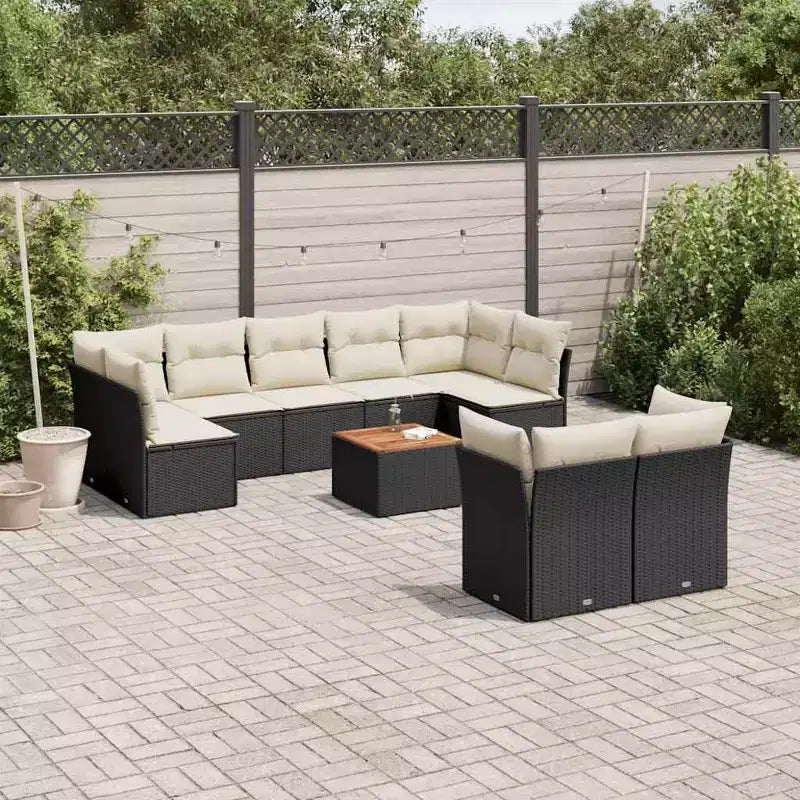 vidaXL Poly Rattan Patio Sofa Set with Cushions and Storage