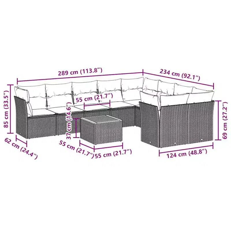 vidaXL Poly Rattan Patio Sofa Set with Cushions and Storage