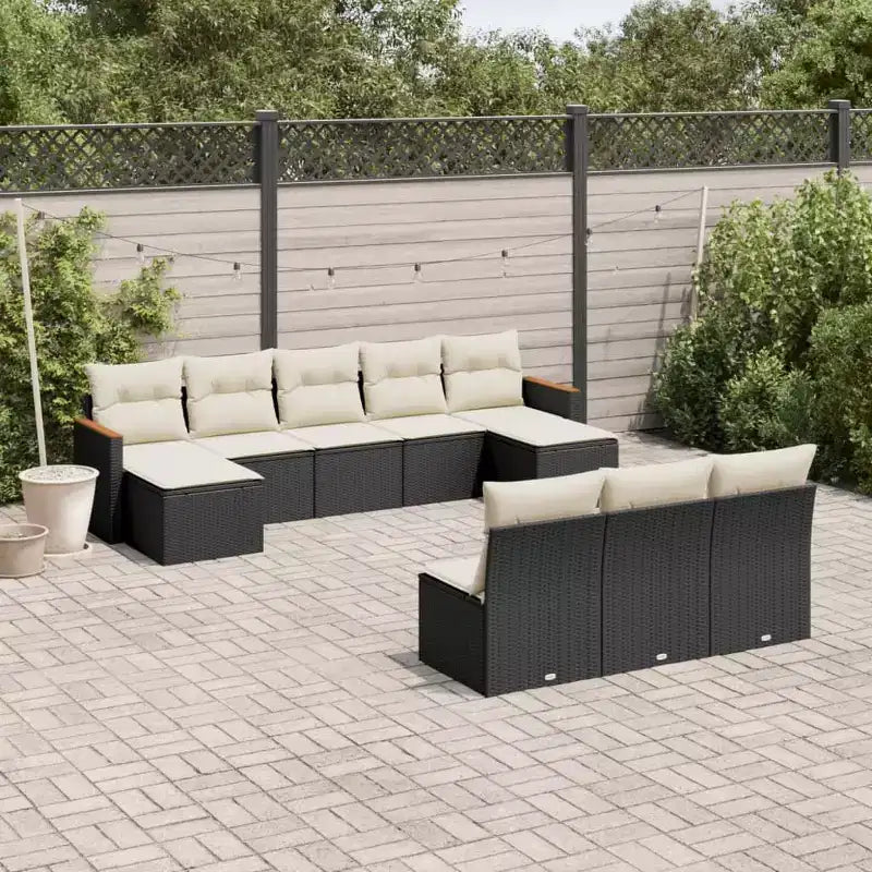 vidaXL Modular Garden Sofa Set with Cushions - Poly Rattan and Acacia Wood