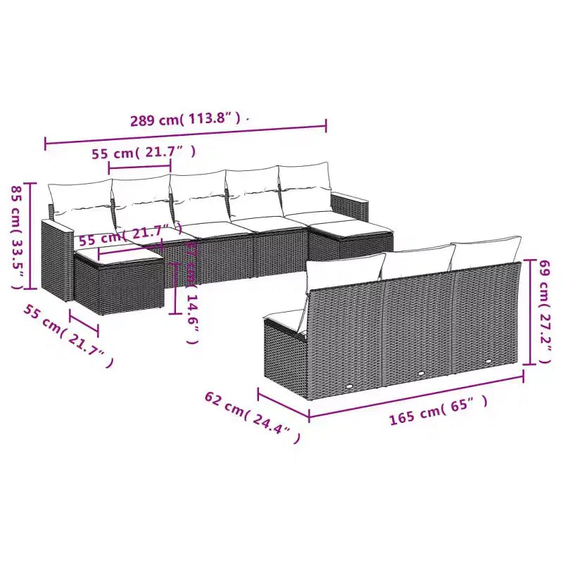 vidaXL Modular Garden Sofa Set with Cushions - Poly Rattan and Acacia Wood
