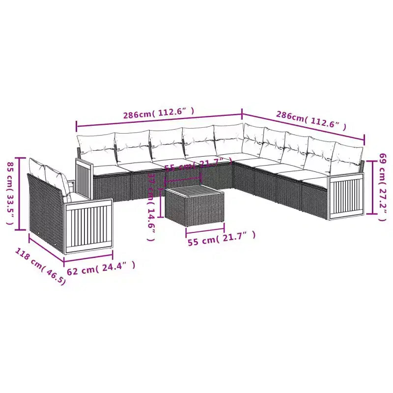 vidaXL Garden Sofa Set and PE Rattan Large Modular