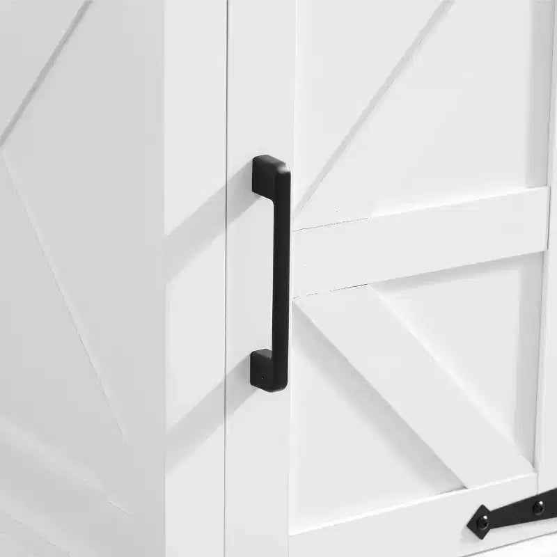 Farmhouse End Table with Barn Door, Adjustable Storage Shelf, and Metal Accents for Living Room or Bedroom