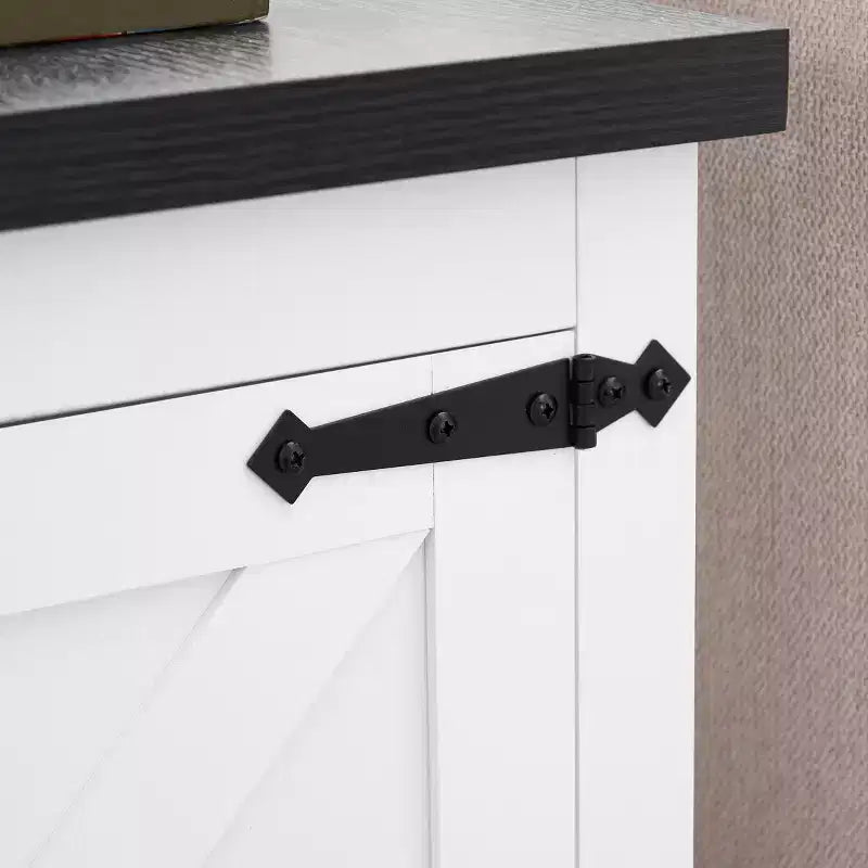 Farmhouse End Table with Barn Door, Adjustable Storage Shelf, and Metal Accents for Living Room or Bedroom