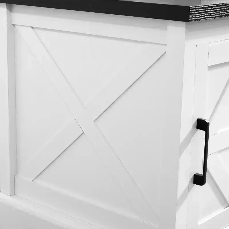 Farmhouse End Table with Barn Door, Adjustable Storage Shelf, and Metal Accents for Living Room or Bedroom