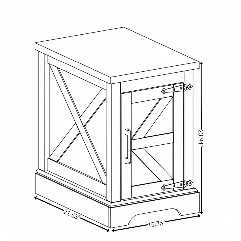 Farmhouse End Table with Barn Door, Adjustable Storage Shelf, and Metal Accents for Living Room or Bedroom