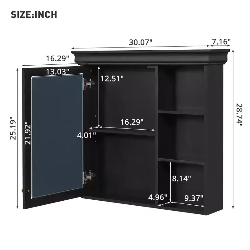 GDFStudio Bella 30 Armoire de toilette murale moderne avec miroir et 3 étagères