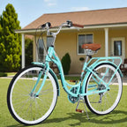 NAYSAYE Vélo Cruiser 24 Pouces 7 Vitesses pour Femmes Vélo Cruiser Complet avec Double Frein en V Selle Réglable Cadre en Acier pour Femmes Hommes Trajets Quotidiens Loisirs