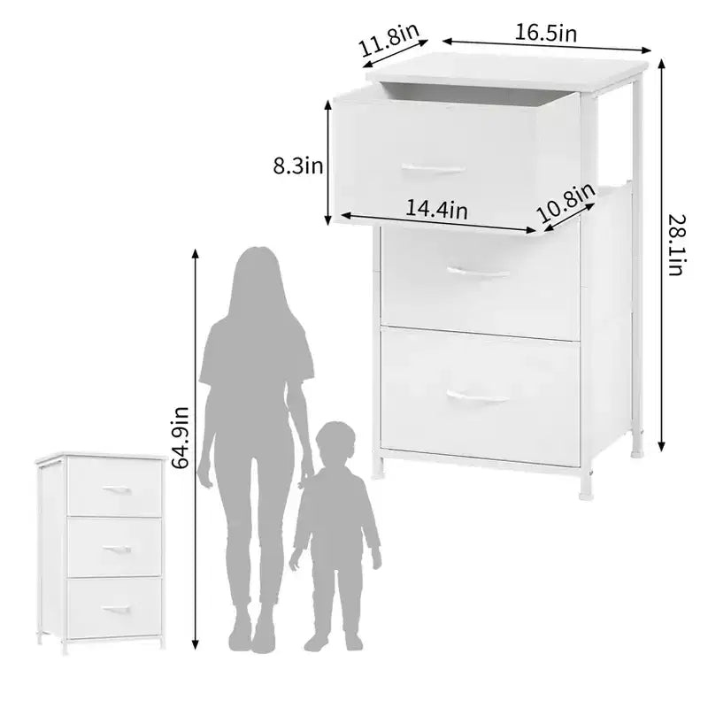 3-Drawer Dresser with Removable Fabric Bins for Bedroom, Living Room, Closet
