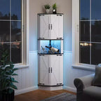 Garvee 64.6 Farmhouse Corner Cabinet - 4 Barn Doors & 5 Tier Shelves, Freestanding Bar Cabinet