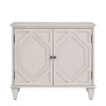 HomeRoots 34 White Wood Carved Geometric Accent Cabinet With Two Doors