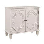 HomeRoots 34 White Wood Carved Geometric Accent Cabinet With Two Doors