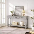 54 Farmhouse Console Table with 3 Drawers & Shelves  Entryway, Sofa, Living Room Storage Table