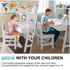 GDLF Kids Desk and Chair Set Adjustable Study Computer Desk Grow with Your Children Media Desk with Whiteboard for 5-12 Years Old