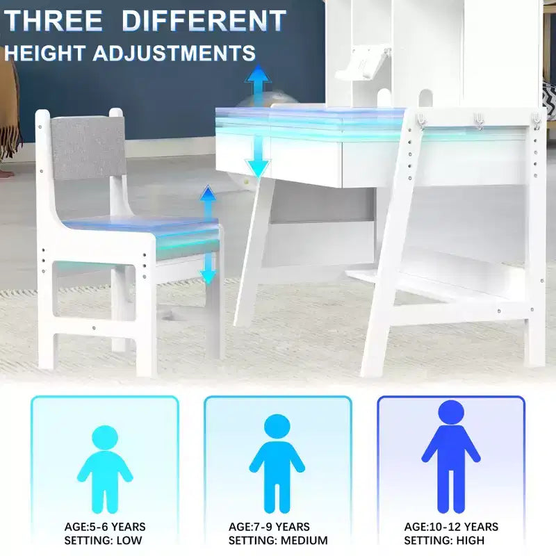 GDLF Kids Desk and Chair Set Adjustable Study Computer Desk Grow with Your Children Media Desk with Whiteboard for 5-12 Years Old