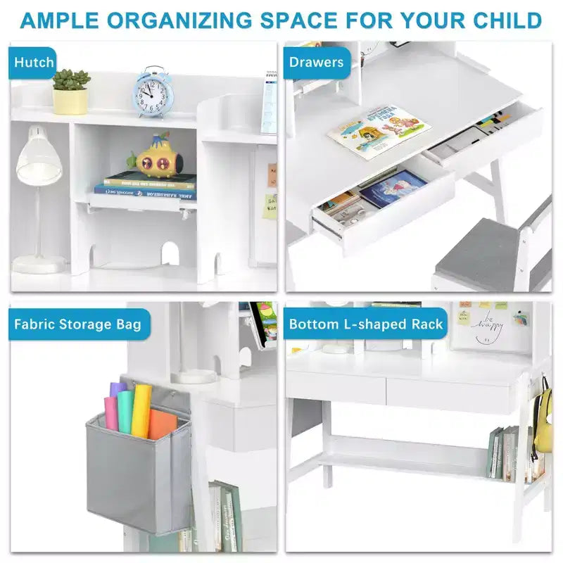 GDLF Kids Desk and Chair Set Adjustable Study Computer Desk Grow with Your Children Media Desk with Whiteboard for 5-12 Years Old