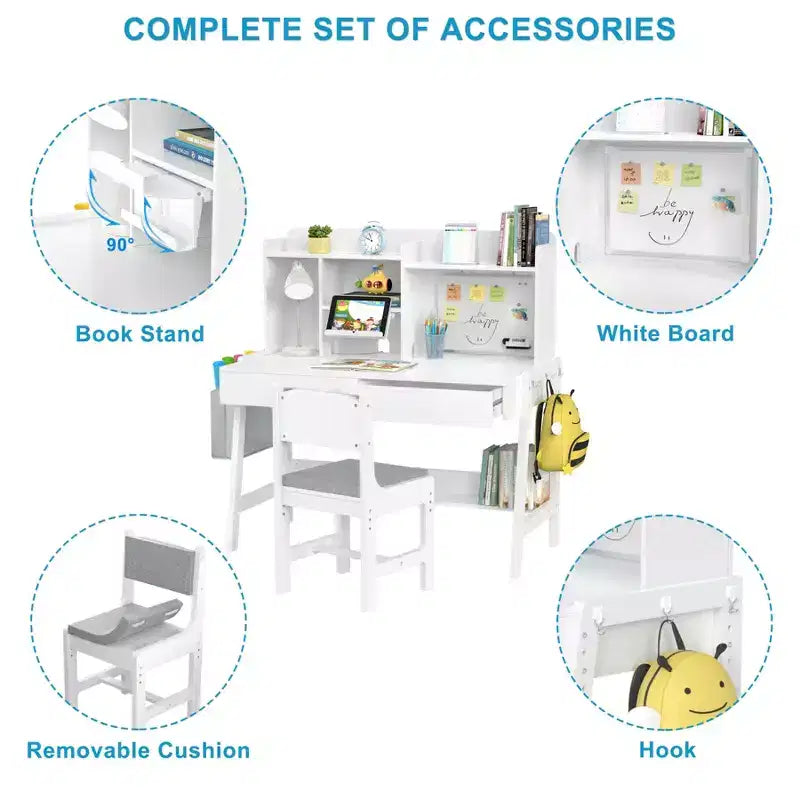 GDLF Kids Desk and Chair Set Adjustable Study Computer Desk Grow with Your Children Media Desk with Whiteboard for 5-12 Years Old