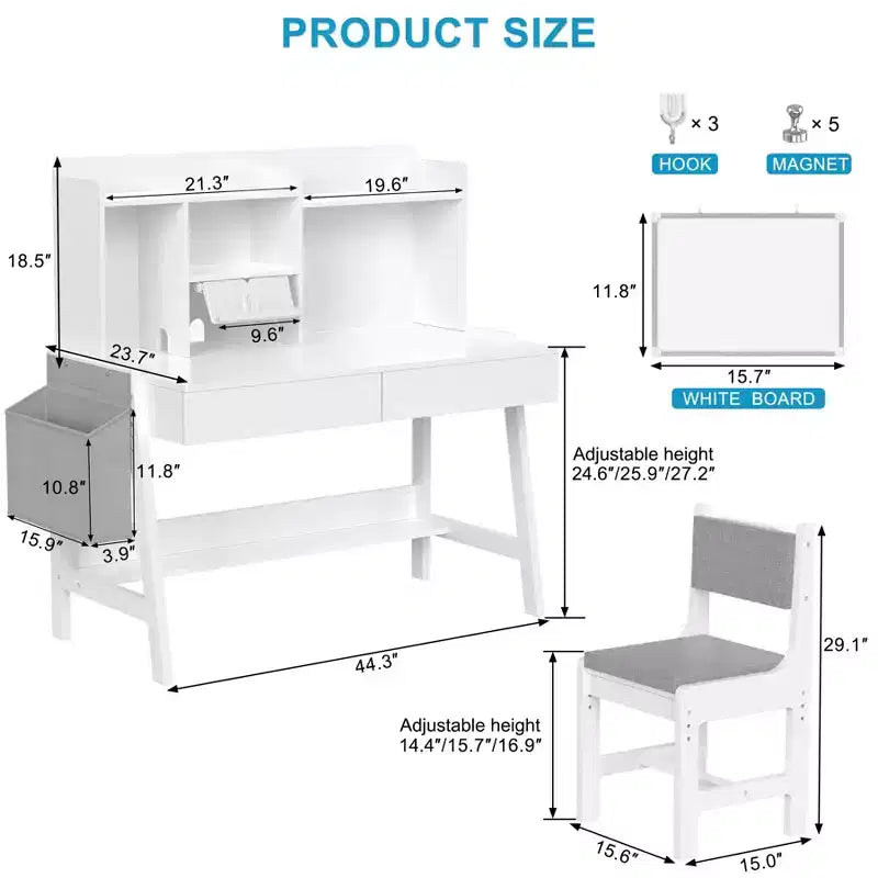 GDLF Kids Desk and Chair Set Adjustable Study Computer Desk Grow with Your Children Media Desk with Whiteboard for 5-12 Years Old