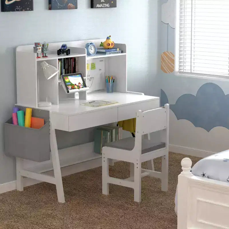 GDLF Kids Desk and Chair Set Adjustable Study Computer Desk Grow with Your Children Media Desk with Whiteboard for 5-12 Years Old